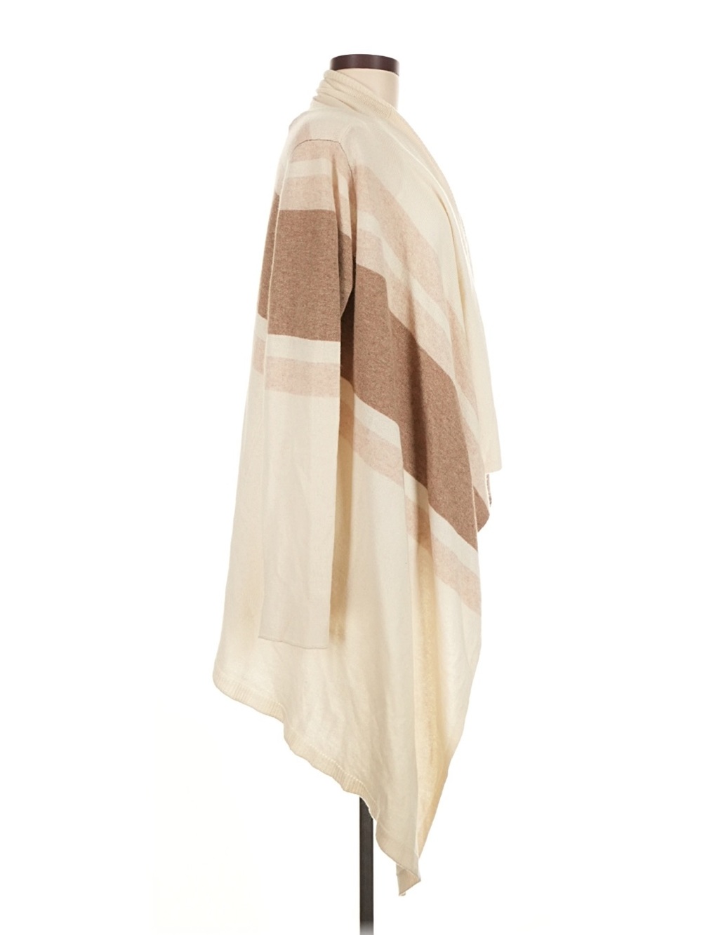 Cullen 100% Cashmere Cream & Tan Open Front Knit Draped Sweater Poncho Medium - Picture 3 of 7